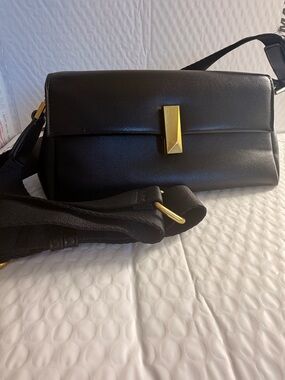 Madison West Black Leather Crossbody with Gold Hardware
